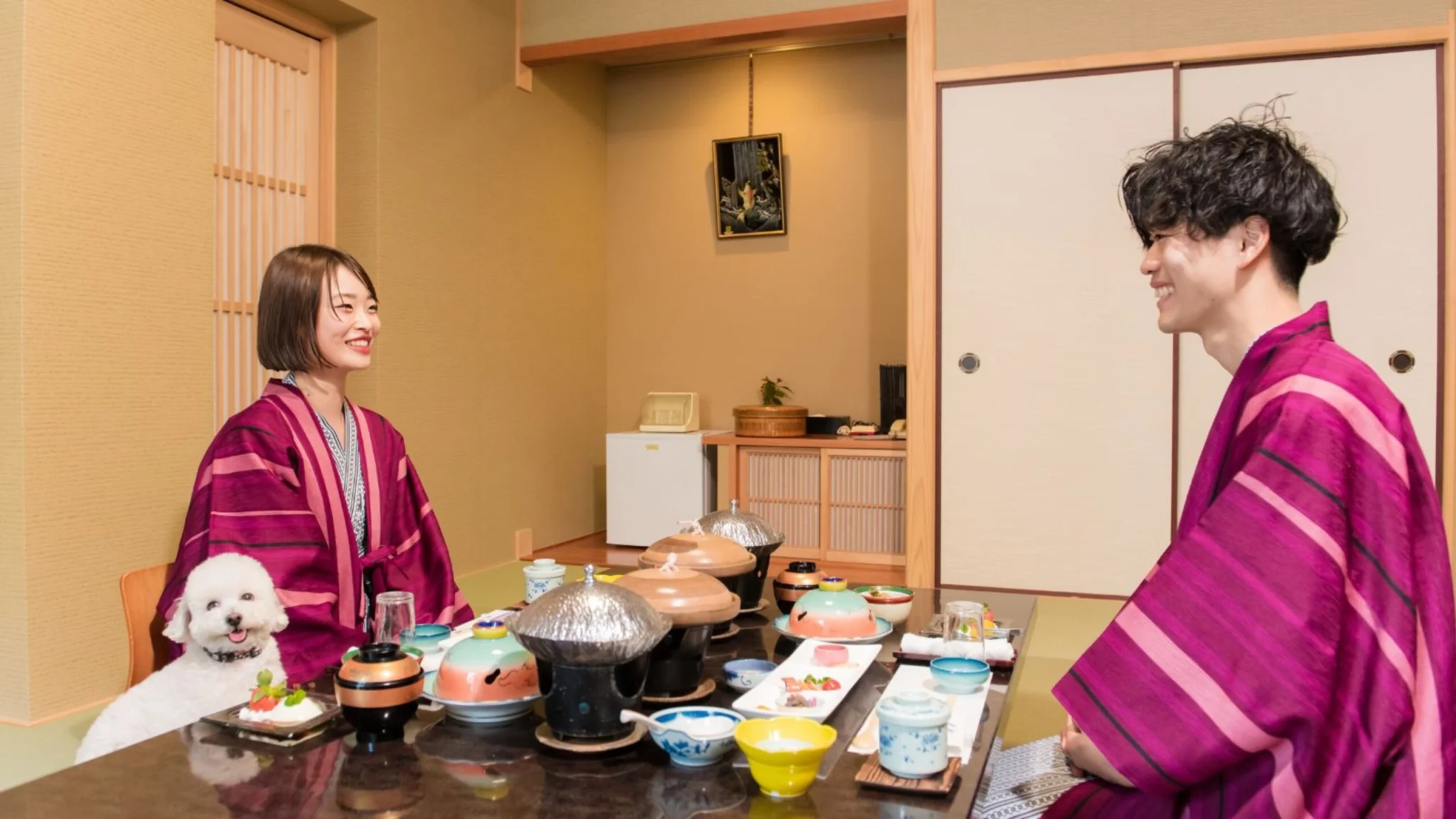 夕食はお部屋食だからわんちゃんも一緒に過ごせます！